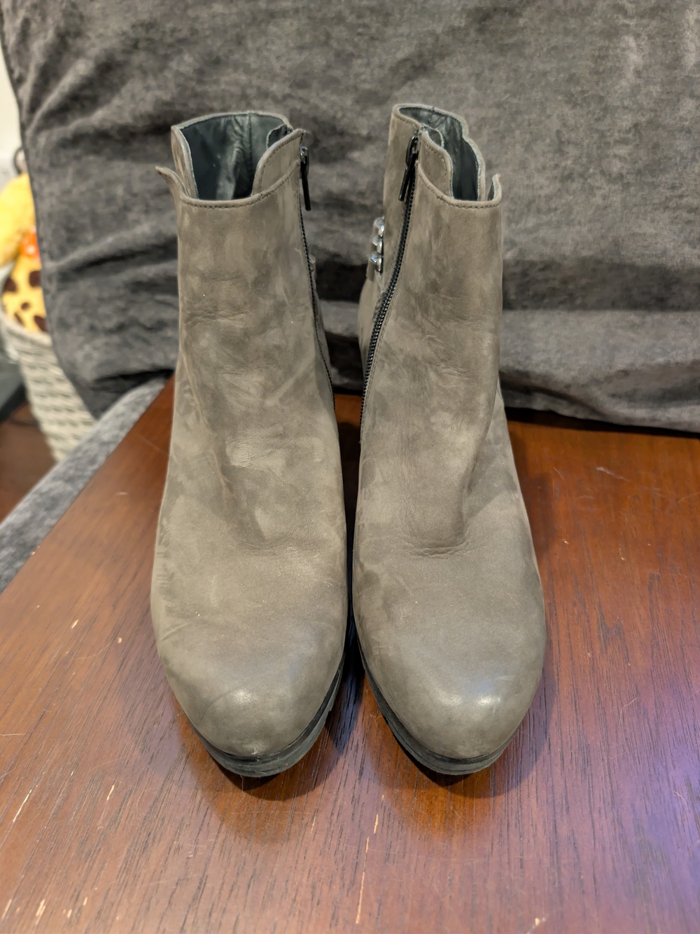 Paul Green Gray Suede Ankle Booties with Side Zipper
